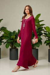 Aari: Maroon Long Dress With Hand Embellishment - 484